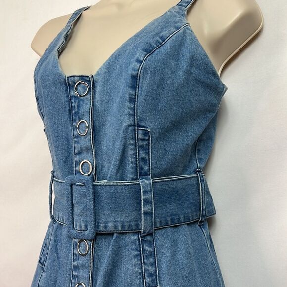 Finders Keepers Denim Snap front jumper dress size 4  EUC - Picture 5 of 12
